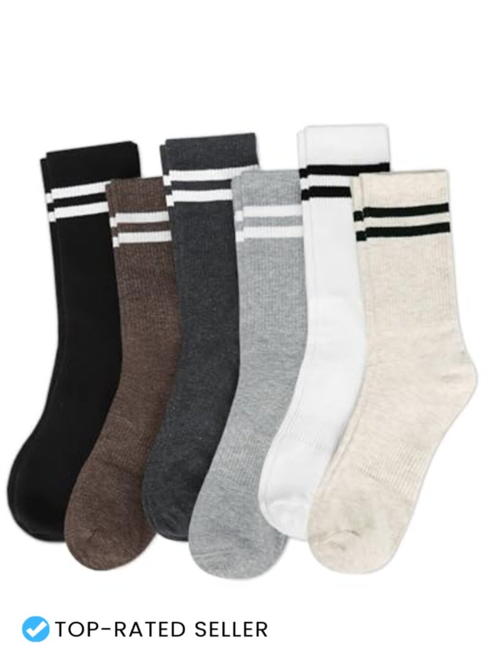 6 Pairs Striped Crew Socks for Women Cotton Tube Athletic Running Socks